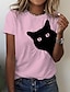 cheap Tees &amp; T Shirts-Women&#039;s T shirt Tee White Yellow Pink Print Cat 3D Casual Weekend Short Sleeve Round Neck Basic Regular 3D Cat Painting S