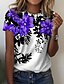 cheap Women&#039;s T-shirts-Women&#039;s Floral Design T shirt Floral Graphic Print Round Neck Basic Tops Blue Purple Pink / 3D Print