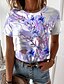 cheap Women&#039;s T-shirts-Women&#039;s Floral Design T shirt Floral Graphic Print Round Neck Basic Tops Blue Purple Orange / 3D Print