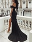 cheap Evening Dresses-Sheath / Column Elegant Prom Formal Evening Dress Off Shoulder Sleeveless Court Train Spandex with Slit 2022