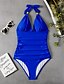 cheap One-piece swimsuits-Women&#039;s Swimwear One Piece Monokini Bathing Suits Normal Swimsuit Halter Tummy Control Open Back Printing Leopard Snake Skin Pattern Black Red Royal Blue Blue Brown V Wire Bathing Suits Sexy Vacation