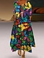Χαμηλού Κόστους Print Φορέματα-Γυναικεία Καθημερινό φόρεμα Φόρεμα ριχτό Φόρεμα σε γραμμή Α Μακρύ φόρεμα Κίτρινο Πράσινο Ανοικτό Ανθισμένο Ροζ Μακρυμάνικο Φλοράλ Στάμπα Άνοιξη Φθινόπωρο Χειμώνας Στρογγυλή Ψηλή Λαιμόκοψη Βίντατζ