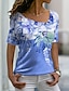 cheap Best Selling Tops-Women&#039;s T shirt Floral Theme Painting Floral V Neck Print Basic Tops Green Blue Purple / 3D Print
