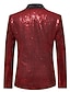 billige Blazer og jakke-Herre Blazer jakke Blazer Buet Fest Glitrende Fritid Ensfarget Sølv Svart Vin Normal Enkelt Brystet Enn-knapp