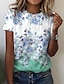 cheap Tees &amp; T Shirts-Women&#039;s Casual Holiday Weekend T shirt Tee Floral Painting Short Sleeve Floral Round Neck Print Basic Tops Green Blue Purple S / 3D Print