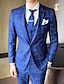 olcso Öltönyök-sötétszürke kék férfi esküvői öltöny 3 részes kockás szabású egymellű egygombos 2024 ősz
