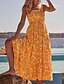 cheap Casual Dresses-Women&#039;s Strap Dress Midi Dress Yellow Light Blue Sleeveless Floral Backless Cold Shoulder Print Spring Summer Spaghetti Strap Casual 2022 S M L XL