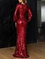 cheap Wedding Dresses-Sheath / Column Wedding Dresses V Neck Sweep / Brush Train Sequined Long Sleeve Vintage Sexy with Split Front 2022