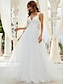 cheap Wedding Dresses-A-Line Wedding Dresses V Wire Floor Length Tulle Sleeveless Romantic Sexy Wedding Dress in Color with Crystals Embroidery Appliques 2022