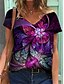 cheap Best Selling Tops-Women&#039;s T shirt Floral Theme Floral Graphic Flower V Neck Print Basic Tops Blue Purple Red / 3D Print
