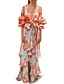 abordables Robes de vacances-Robe balançoire femme boho robe longue robe maxi robe bleu jaune vert clair floral à lacets manches lanterne printemps été robe profonde v ourlet irrégulier week-end coupe ample 2023 s m l xl xxl