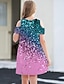 cheap Girl&#039;s 3D Dresses-Kids Girls&#039; rainbow Color Dress Gradient Sequins Off Shoulder Daily Holiday Vacation Print Purple Above Knee Short Sleeve Casual Cute Sweet Dresses Regular Fit 3-12 Years