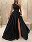 Χαμηλού Κόστους Βραδινά Φορέματα-Γραμμή Α Βραδινά φορέματα Κομψό Φόρεμα Επισκέπτης γάμου Αρραβώνας Μακρύ Αμάνικο Ένας Ώμος Σατέν με Πλισέ Φόρεμα 2024