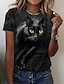 cheap Women&#039;s T-shirts-Women&#039;s 3D Cat Design T shirt Cat Graphic 3D Print Round Neck Basic Tops Black