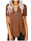 cheap Women&#039;s Clothing-Women&#039;s T shirt Zipper Basic Plain Spring Regular White Black Blue Pink Brown