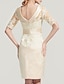 cheap Wedding Guest Dresses-Sheath / Column Cocktail Dresses Elegant Dress Wedding Guest Knee Length Half Sleeve Jewel Neck Satin with Appliques Pure Color 2022 / Cocktail Party