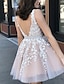 cheap Cocktail Dresses-A-Line Cocktail Dresses Party Dress Wedding Guest Homecoming Short / Mini Sleeveless V Neck Tulle V Back with Sash / Ribbon Appliques 2024