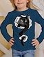 cheap Girl&#039;s 3D T-shirts-Kids 3D Print Cat T shirt Tee Long Sleeve Cat Animal Print Blue White Pink Children Tops Fall Casual Daily School Regular Fit 4-12 Years