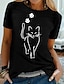 cheap Women&#039;s T-shirts-Women&#039;s Cat Design T shirt Cat Graphic Print Round Neck Basic Tops White Black Gray