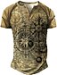 cheap Men&#039;s 3D T-shirts-Men&#039;s Henley Shirt T shirt 3D Print Graphic Compass Henley Street Casual Button-Down Print Short Sleeve Tops Basic Fashion Classic Comfortable Green Gray Khaki / Sports / Summer
