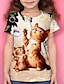cheap Girl&#039;s 3D T-shirts-Girls&#039; 3D Animal Cat T shirt Tee Short Sleeve 3D Print Summer Active Polyester Kids 4-12 Years School Daily Wear Regular Fit