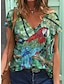 billige T-shirts til kvinde-Dame T-shirt Lysegrøn militærgrøn Rød Tropisk Trykt mønster Kortærmet Afslappet Ferie Tropisk V-hals Normal Sommerfugl Flamingo Maleri S