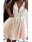 cheap Cocktail Dresses-A-Line Cocktail Dresses Party Dress Wedding Guest Homecoming Short / Mini Sleeveless V Neck Tulle V Back with Sash / Ribbon Appliques 2024