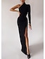 cheap Wedding Guest Dresses-Mermaid / Trumpet Minimalist Sexy Wedding Guest Formal Evening Dress One Shoulder Long Sleeve Sweep / Brush Train Stretch Fabric with Slit Pure Color 2022
