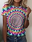 cheap Women&#039;s T-shirts-Women&#039;s Abstract Design T shirt Graphic 3D Print Round Neck Basic Tops Green Pink Yellow