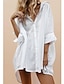 cheap Plain Dresses-Women&#039;s Swimwear Cover Up Beach Top Swim Dress Normal Swimsuit Oversized Solid Color White Shirt Blouse Bathing Suits New Fashion Casual