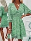 cheap Casual Dresses-Women&#039;s A Line Dress Short Mini Dress Green Blue Pink Half Sleeve Floral Print Ruched Print Spring Summer V Neck Casual Sexy 2022 S M L XL XXL 3XL