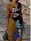 cheap Casual Dresses-Women&#039;s Casual Dress A Line Dress Knee Length Dress Blue Purple Yellow 3/4 Length Sleeve Floral Patchwork Print Fall Spring V Neck Stylish Elegant Casual Butterfly Sleeve Loose 2022 S M L XL XXL 3XL