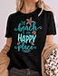 hesapli Kadın Tişörtleri-Kadın&#039;s T gömlek Yonca Sarı Fuşya Okyanus Desen Kısa Kollu Günlük Hafta sonu Temel Yuvarlak Yaka Normal Pamuklu The Beach Is My Happy Place Resim S