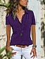 cheap Blouses &amp; Shirts-Women&#039;s Blouse Shirt Purple Wine Fuchsia Plain Casual Daily Short Sleeve Shirt Collar Basic Business Elegant Regular S