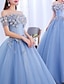 cheap Quinceanera Dresses-Ball Gown Prom Dresses Floral Dress Quinceanera Prom Floor Length Short Sleeve Off Shoulder Polyester with Appliques Pure Color 2024