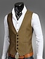 preiswerte Men&#039;s Vest-Herren Weste Hochzeit Arbeit 1920s Smart Casual Polyester Einfarbig Schlank Schwarz Marinenblau Braun Weste