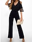 cheap Women&#039;s Jumpsuits-Women&#039;s Jumpsuit Solid Color V Neck Holiday Holiday Weekend Straight Regular Fit Half Sleeve Black S M L Spring