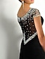 cheap Evening Dresses-Mermaid Party Dress Sparkle Engagement Formal Evening Dress Jewel Neck Short Sleeve Court Train Charmeuse with Crystals Beading Slit 2022