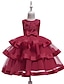 cheap Dresses-Kids Little Girls&#039; Dress Solid Colored Flower Tulle Dress Wedding Birthday Patchwork Bow Blue Pink Wine Midi Sleeveless Princess Cute Dresses Children&#039;s Day Fall Spring Slim 3-10 Years