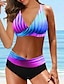 abordables Conjuntos de bikini-Mujer Bañadores Bikini 2 piezas Talla Grande Traje de baño Espalda al Aire Cintura alta Ombre Degradado de color Escote en Pico Tropical Relleno Trajes de baño
