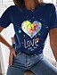 cheap Tees &amp; T Shirts-Women&#039;s T shirt Tee Heart Text Casual Valentine Weekend Painting Short Sleeve T shirt Tee Round Neck Print Basic Essential Black Blue Gray S