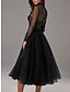 cheap Cocktail Dresses-A-Line Cocktail Black Dress Vintage Dress Homecoming Cocktail Party Knee Length Long Sleeve High Neck Wednesday Addams Family Tulle with Pleats Pure Color 2024