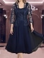 cheap Two Piece Dresses-Women&#039;s A Line Dress Knee Length Dress Navy Blue 3/4 Length Sleeve Solid Color Ruched Lace Spring Summer U Neck Elegant Casual 2022 S M L XL XXL 3XL