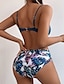 preiswerte Bikini-Sets-Damen Normal Badeanzug Bikinis 2 Stück Bademode 2 teilig Rückenfrei Sexy Print Hoch tailliert Blumen Blätter Gurt Urlaub Modisch Badeanzüge