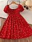 preiswerte Kleider-kinderkleidung Mädchen Kleid Punkt Kurzarm Täglich Puffärmel Prinzessin Süß Baumwolle Knielang A Linie Kleid Sommer Frühling 4-12 Jahre Rote