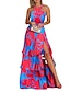 Χαμηλού Κόστους Print Φορέματα-γυναικείο φόρεμα swing μάξι μακρύ φόρεμα μπλε αμάνικο τύπωμα αφηρημένο με στρώσεις σπαστό κρύο ώμο άνοιξη καλοκαιρινό καπίστρι λαιμό κρύο ώμο εξατομικευμένες κομψές διακοπές 2023 s m l xl xxl / 3d