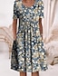 cheap Print Dresses-Women&#039;s Casual Dress Shift Dress Midi Dress Blue Short Sleeve Floral Ruched Summer Spring Crew Neck Casual Loose Fit 2023 S M L XL XXL 3XL