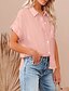 cheap Women&#039;s Blouses &amp; Shirts-Women&#039;s Blouse Plain Daily Weekend Blouse Shirt Short Sleeve Pocket Button Shirt Collar Casual Streetwear White Black Pink S