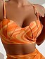 billige Bikinisæt-Dame Badetøj Bikini Tre stykker Normal badedragt Stribet Orange Vatteret Med stropper Badedragter Sport Ferie Sexet