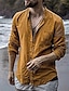 billige mænds fritidsskjorter-herreskjorte ensfarvet standkrave street casual button-down lange ærmer toppe afslappet mode åndbar behagelig orange sommerskjorter strand sommerskjorter